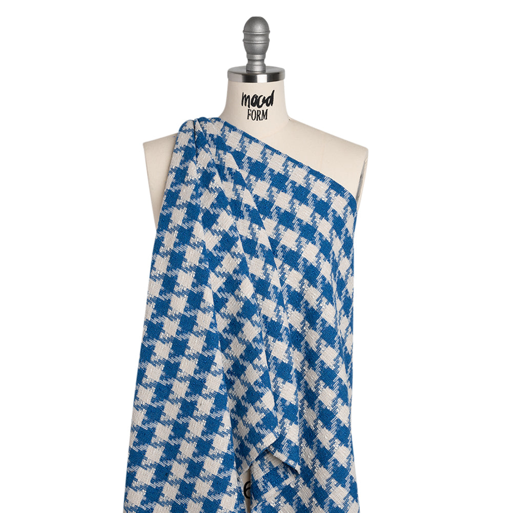 Cotton Blend Slubbed Woven - Blue and White Houndstooth - Deadstock - Joann Fabrics