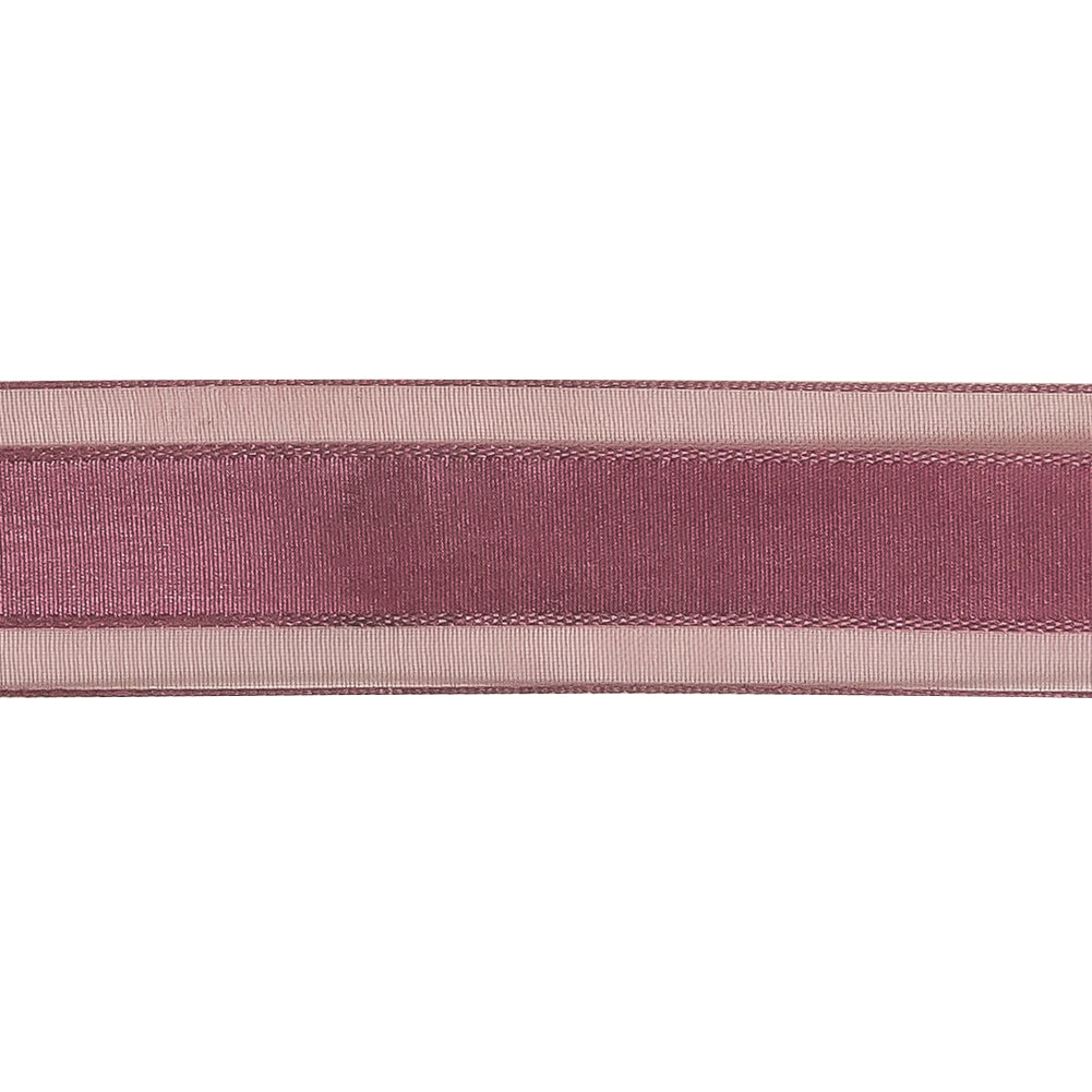 Amaranth Woven Ribbon with Sheer Organza Borders - 1
