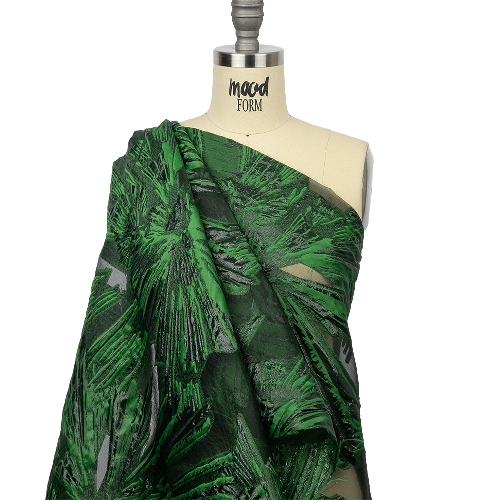 Metallic Black and Green Firework Flowers Luxury Burnout Brocade - Joann Fabrics