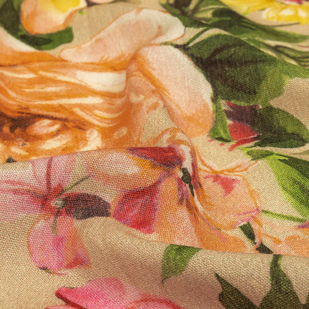 Gauzy Wrinkled Rayon Woven Print - Beige, Pink and Yellow Floral - Mood Exclusive Flower Stand - Joann Fabrics