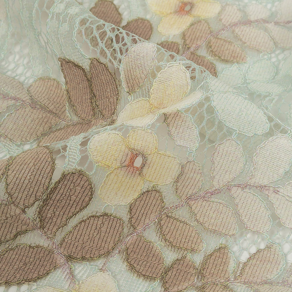 Corded Lace - Pale Aqua, Taupe and Mellow Yellow Dyed Floral - Joann Fabrics