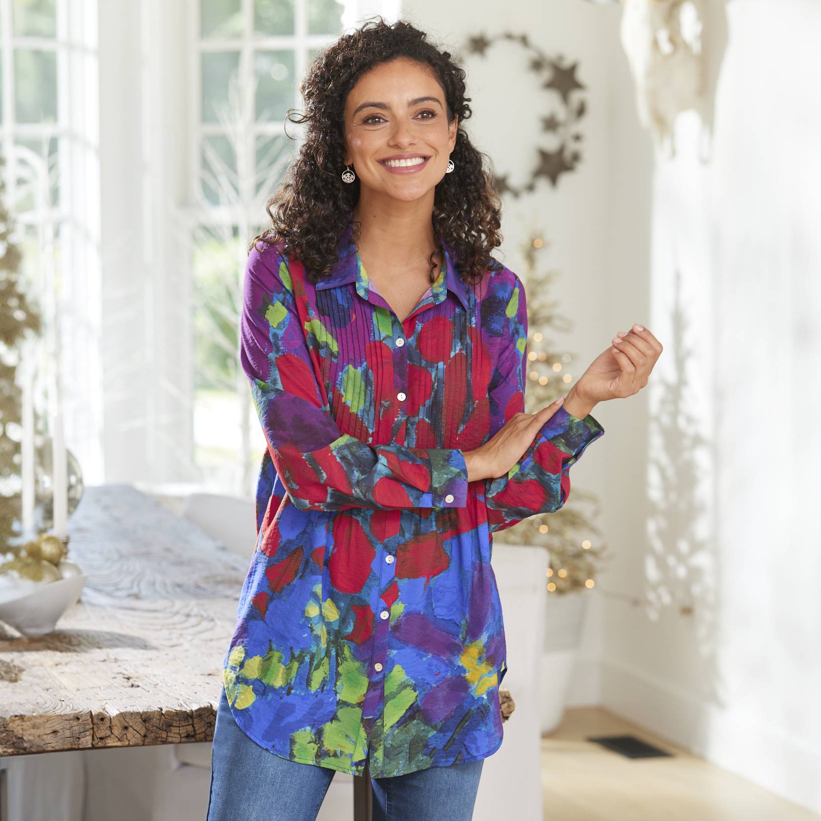 Claire DesJardins Painted Pintuck Shirt, Button-Front, Long Sleeves - Northstyle Catalog