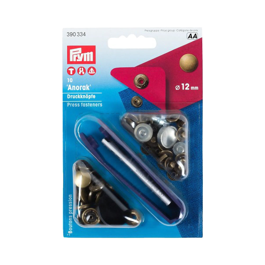 Prym Anorak Press Fasteners with Tools - Antique Brass 12mm - 10pc - Joann Fabrics