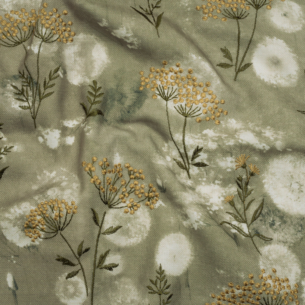 Cotton Canvas Print with Floral Embroidery - Ivy Tie Dye Spots - British Imported - Joann Fabrics