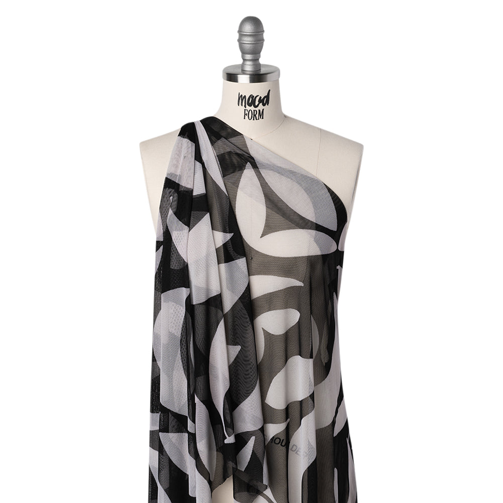Stretch Polyester Mesh Print - Ivory and Black Abstract - Designer Deadstock - Joann Fabrics