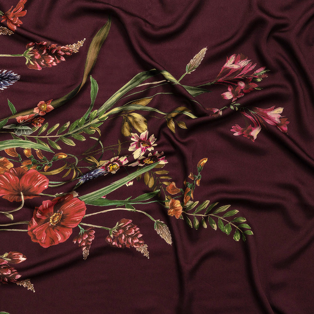Rayon Challis - Dark Purple Floral - Wild Fantasia Print - Mood Exclusive Wisteria Collection - Joann Fabrics