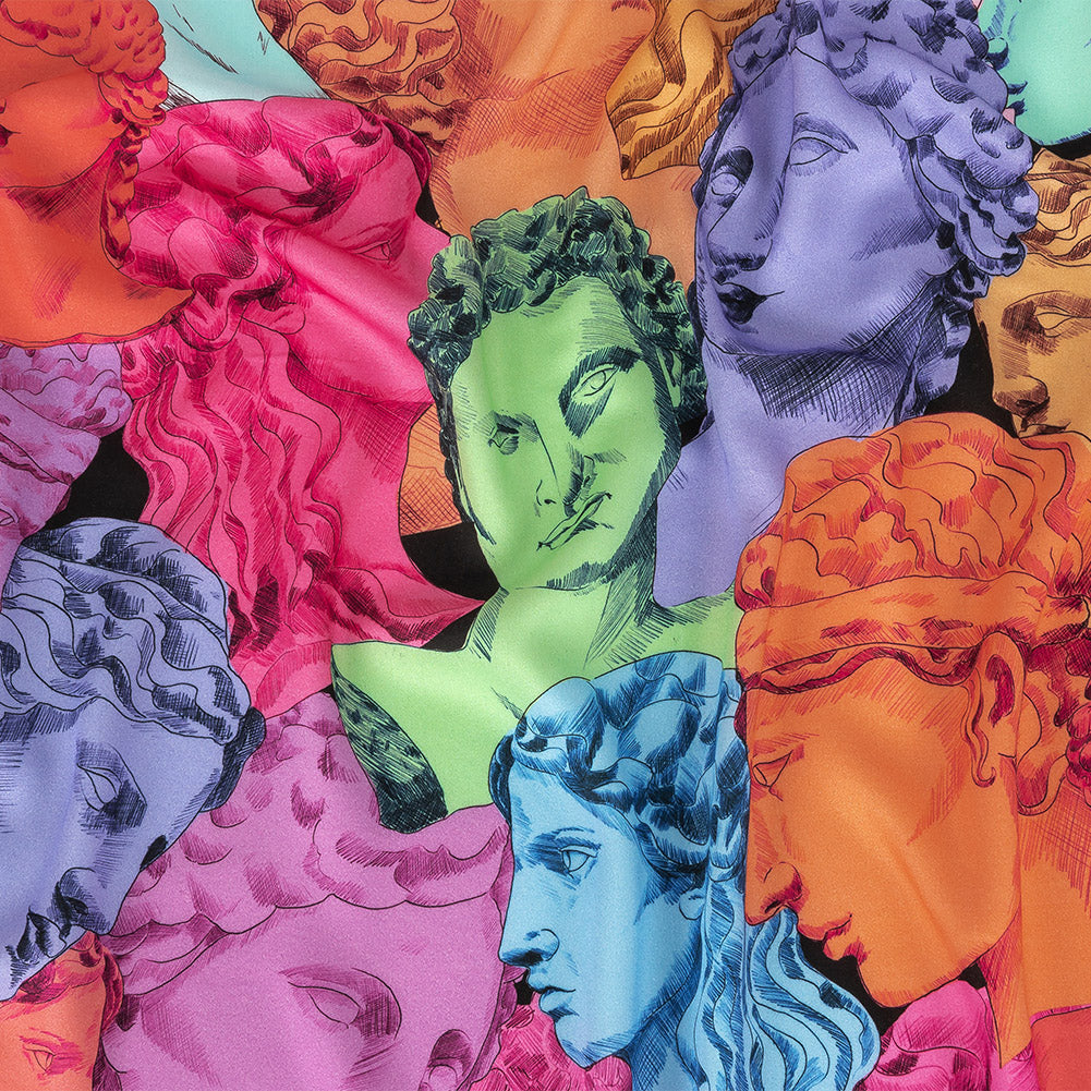 Rayon Challis - Rainbow Roman Busts - Saccharine Statuary Print - Mood Exclusive Sugar Collection - Joann Fabrics