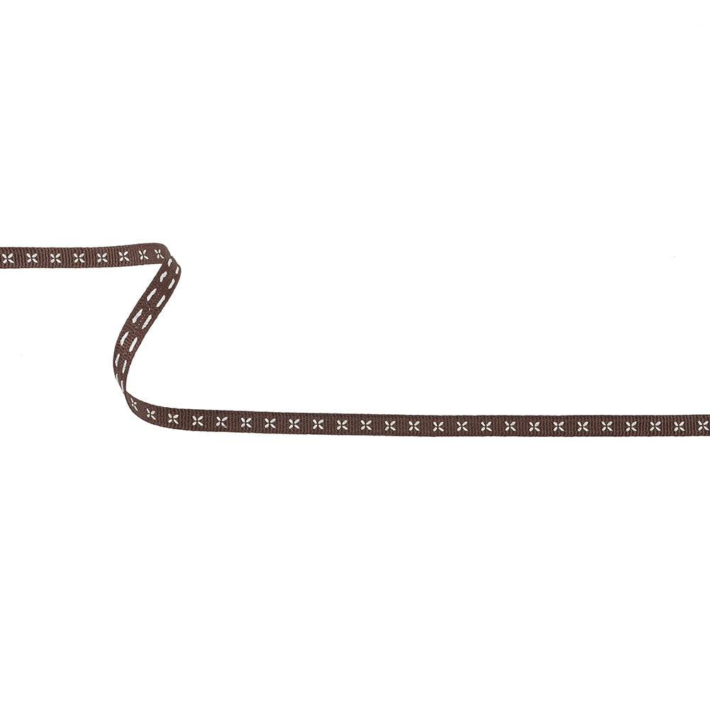 Puce Grosgrain Ribbon with Blanc de Blanc Stitched Flowers - 0.25
