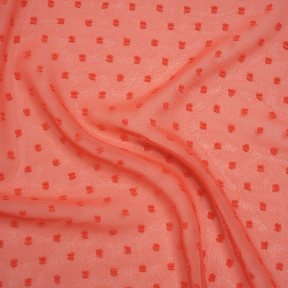 Polyester Swiss Dot Chiffon - Coral Orange Polka Dots - Designer Deadstock - Joann Fabrics
