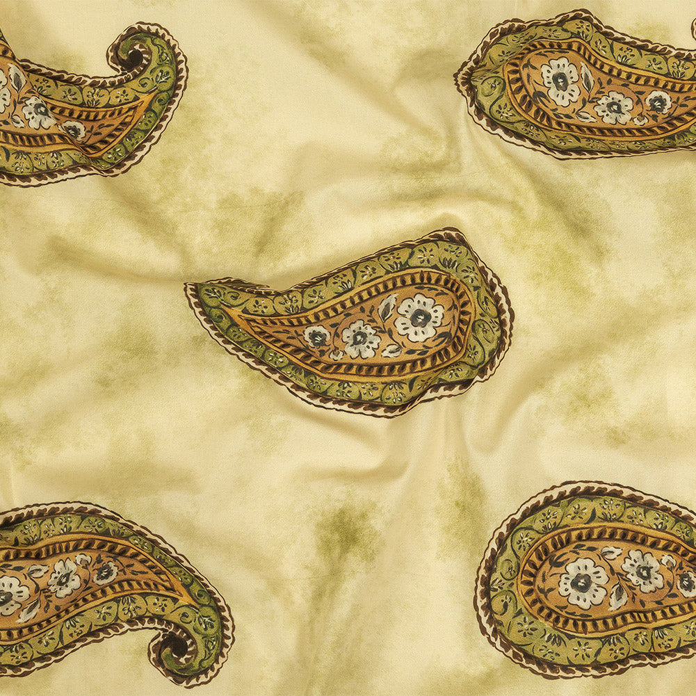 Cotton Poplin Print - Beige and Green Paisley - Mood Exclusive Bending Grass - Joann Fabrics