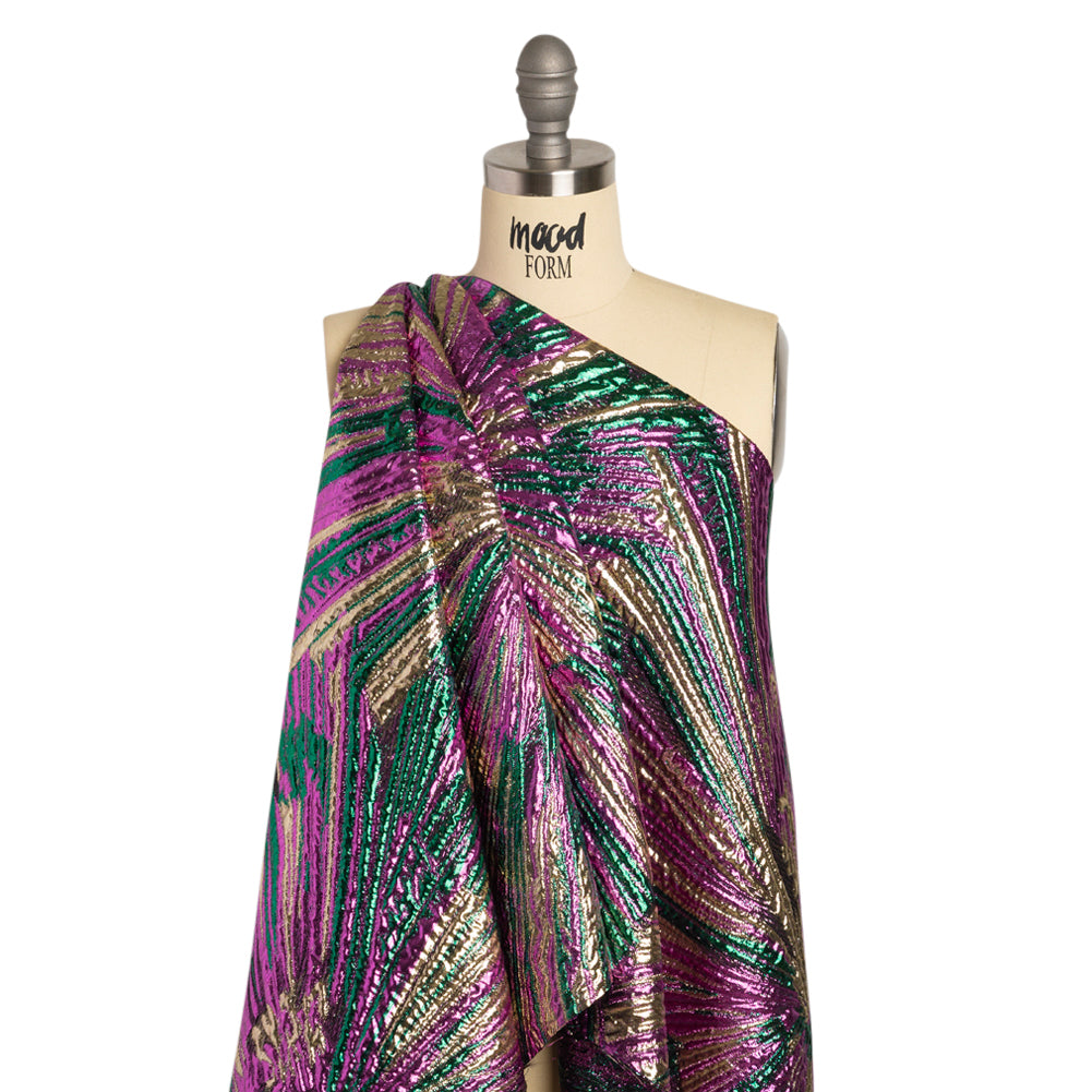 Metallic Gold, Fuchsia and Green Radiating Lines Luxury Brocade - Joann Fabrics