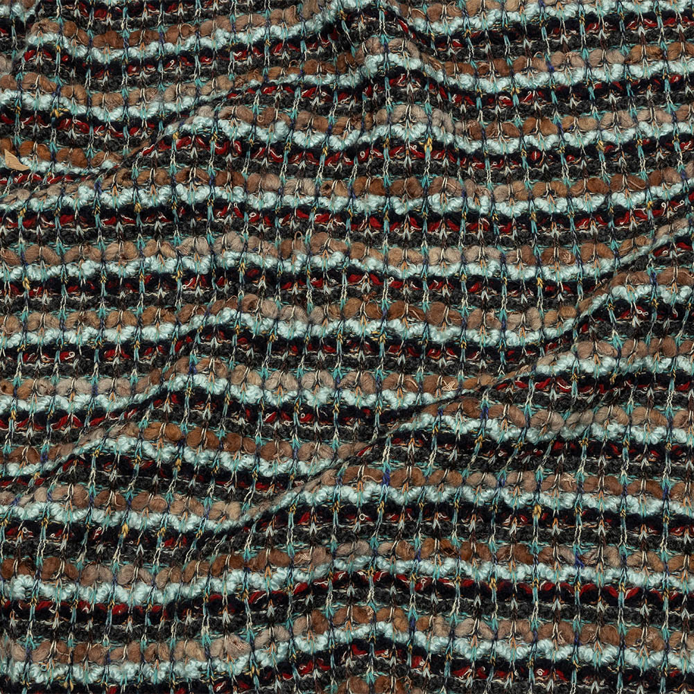 Tan, Baby Blue and Red Striped Chunky Boucle Sweater Knit - Joann Fabrics