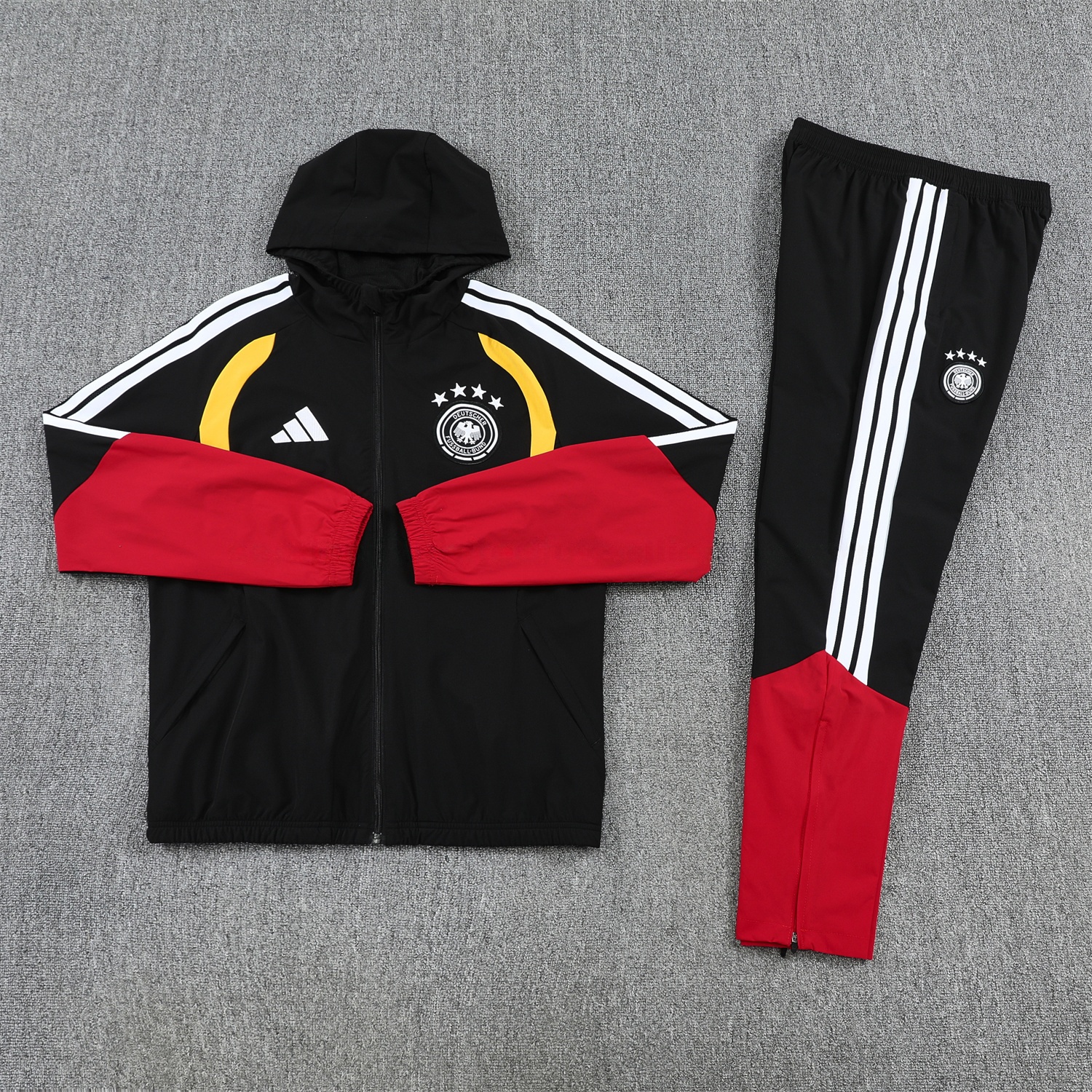 Germany 2026 Hooded Windbreaker Training Set - Black Red Top and Pants - UnitedFutballJersey