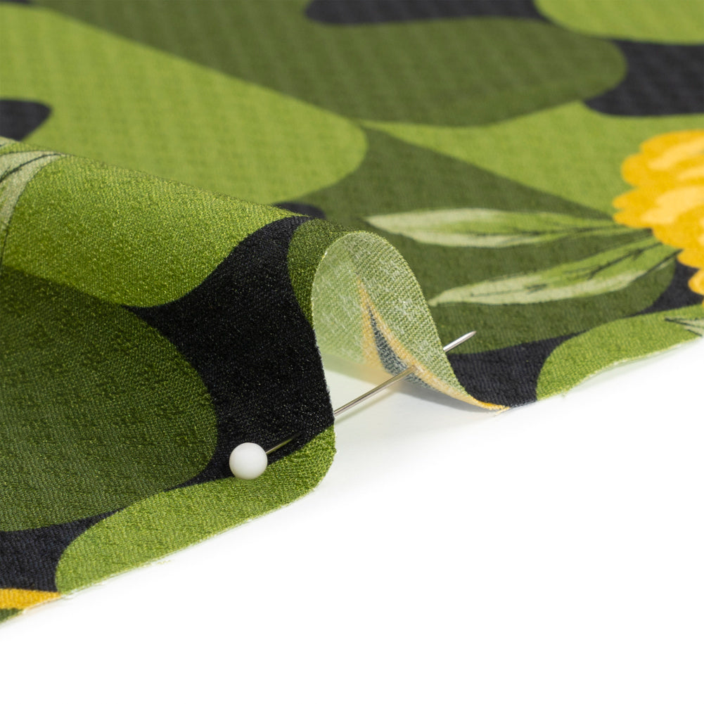 Sustainable Viscose Floral Jacquard Print - Green, Yellow and Black Floral and Abstract - Mood Exclusive Hip Hydrangea - Joann Fabrics
