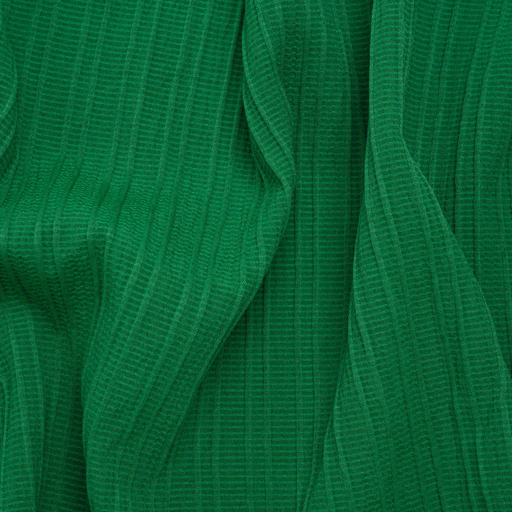 Textured Polyester and Rayon Woven with Faux Pintucks - Kelly Green Stripes - Designer Deadstock - Joann Fabrics