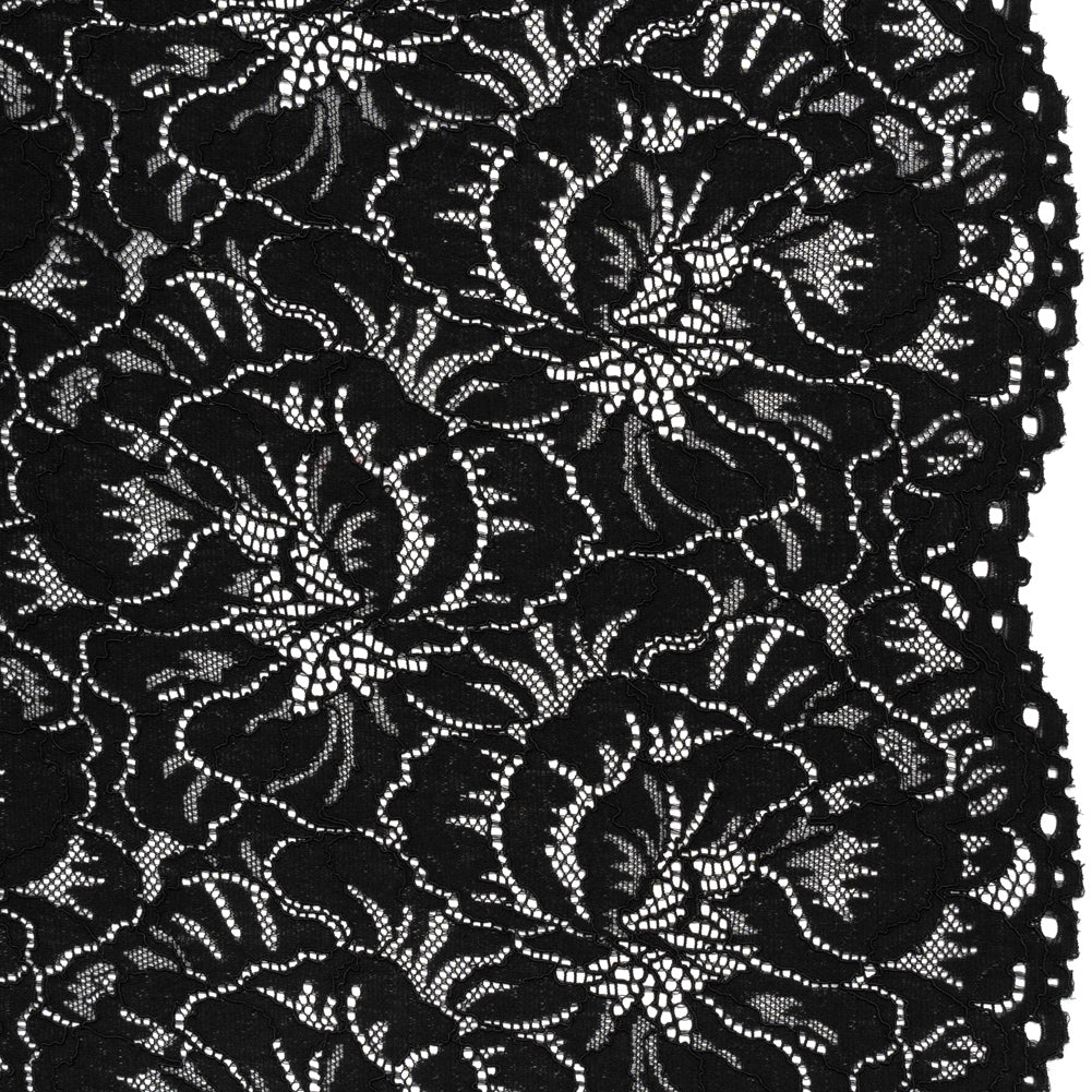 Stretch Corded Lace with Finished Edges - Black Bold Blooming Florals - Dania Collection - Joann Fabrics