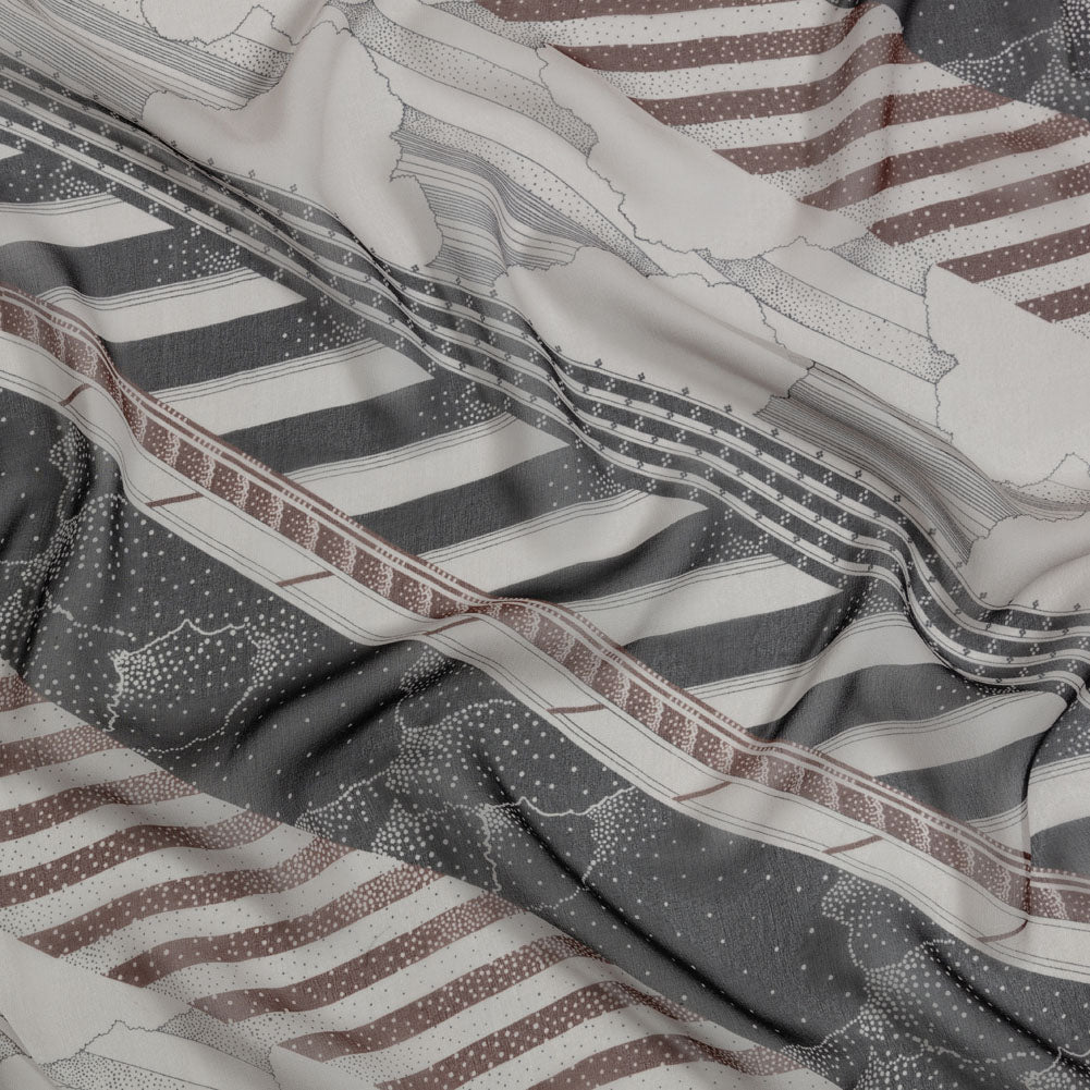 Black, Brown and Gray Clouds and Stripes Silk Chiffon - Joann Fabrics