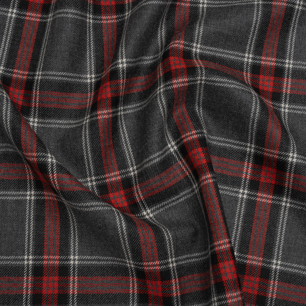 Virgin Wool Twill Made in Italy - Heathered Gray and Red Plaid - Joann Fabrics