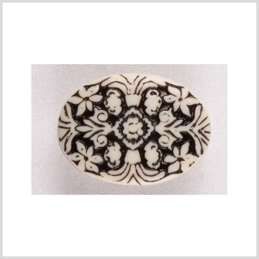 Oval-Shaped Plastic Shank Back Button - 44L/28mm - Black and White Floral Engraving - Joann Fabrics