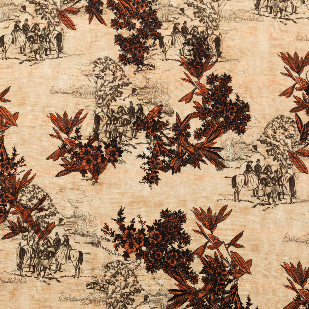 Stretch Polyester Crepe - Orange Floral and Toile - The Strange Dog Print - Mood Exclusive Crow Collection - Joann Fabrics