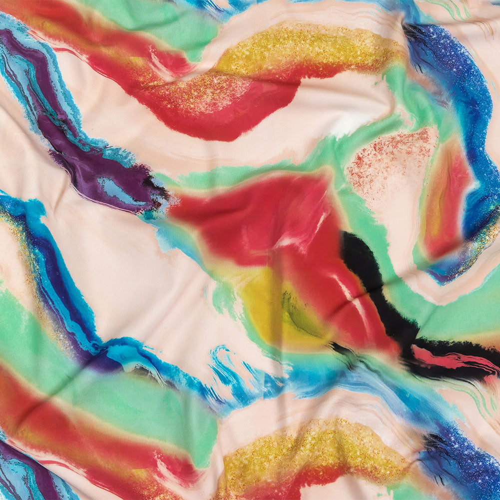 Compression Swimwear Tricot, UV Protective with Aloe Vera Microcapsules - Pale Pink and Rainbow Marbled - Caye Collection - Joann Fabrics