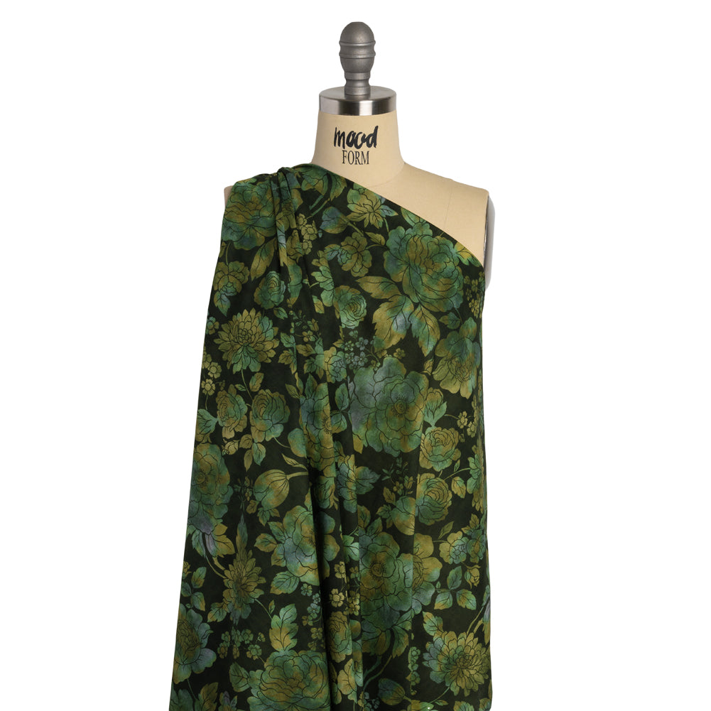 Cotton Voile - Green, Olive and Navy Floral - Secret Garden Print - Mood Exclusive Acadia Collection - Joann Fabrics