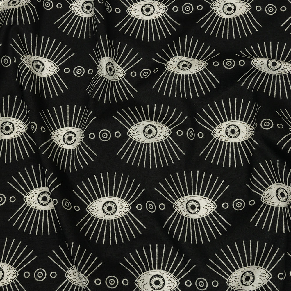 Stretch Cotton Poplin - Black and WhiteLines of Eyes - Tell Tale Print - Mood Exclusive Nevermore Collection - Joann Fabrics