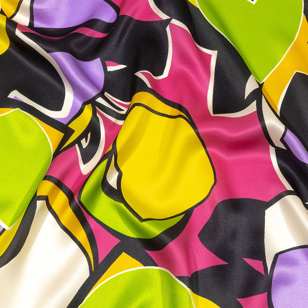 Italian Gold, Lilac and Lime Geometric Floral Silk Charmeuse - Joann Fabrics