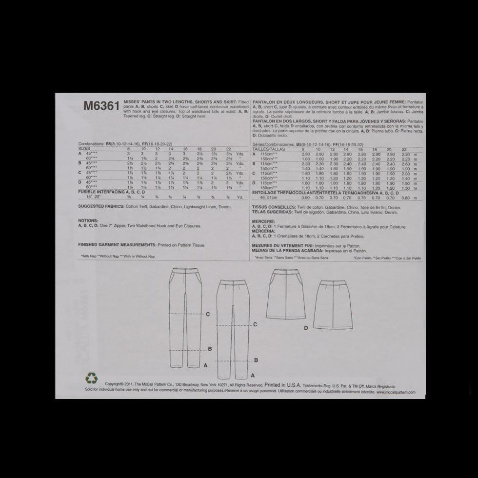 McCall's Bottom Pattern M6361 Size B5 - Joann Fabrics
