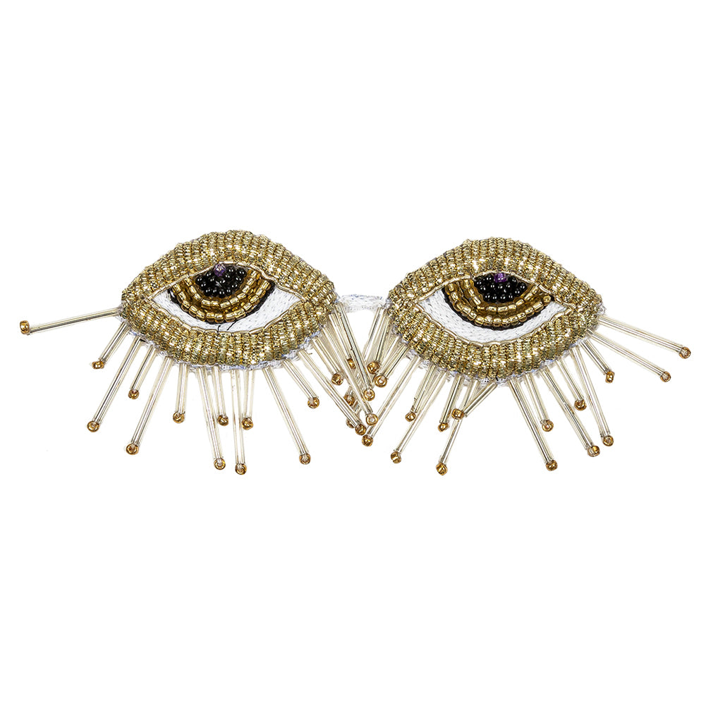 Gold, Black and White Pair of Eyes Beaded Applique - 1.875