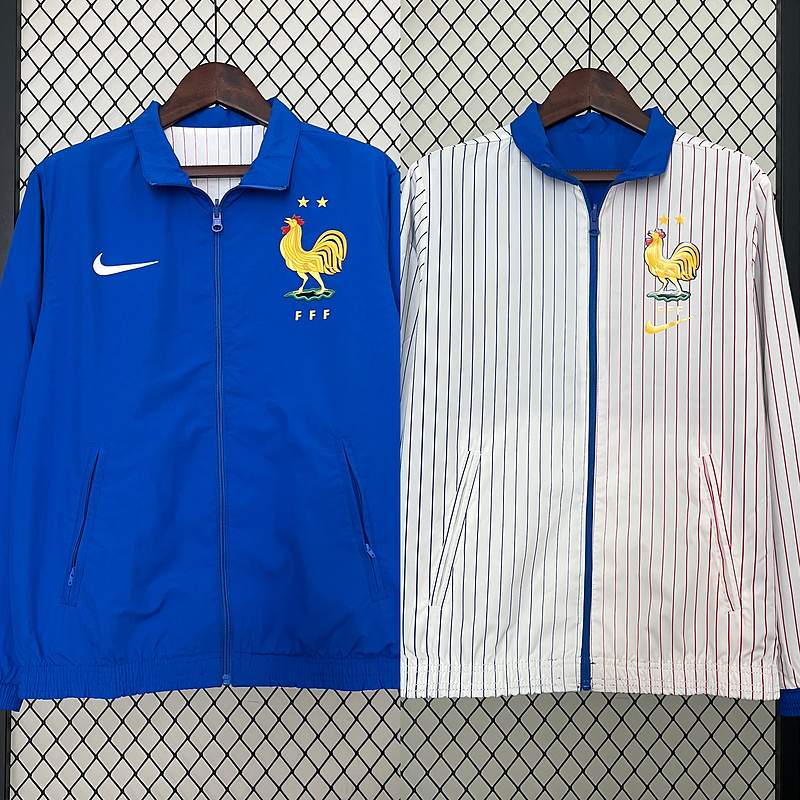 2024 France Reversible Windbreaker (White-Blue)Soccer Jersey 1:1 Thai Quality