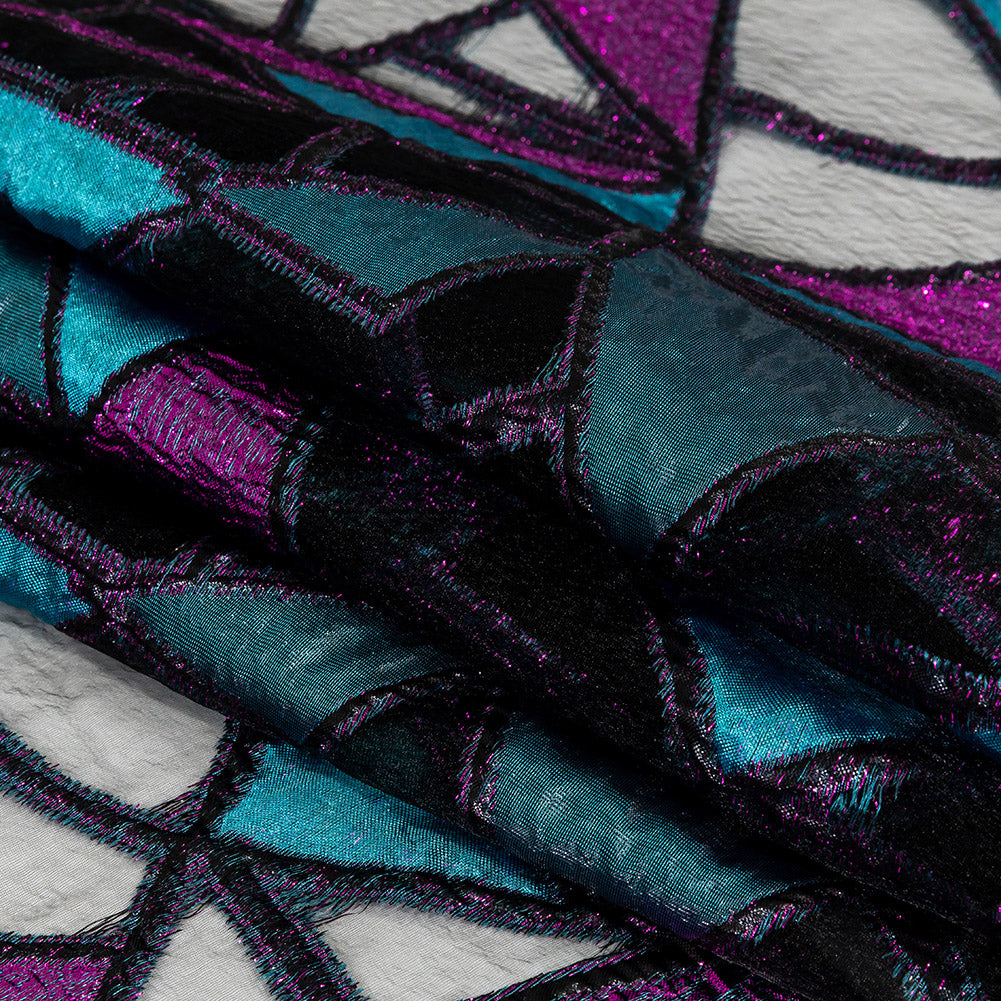 Metallic Teal and Sparkling Fuchsia Geometric Burnout Luxury Brocade - Joann Fabrics