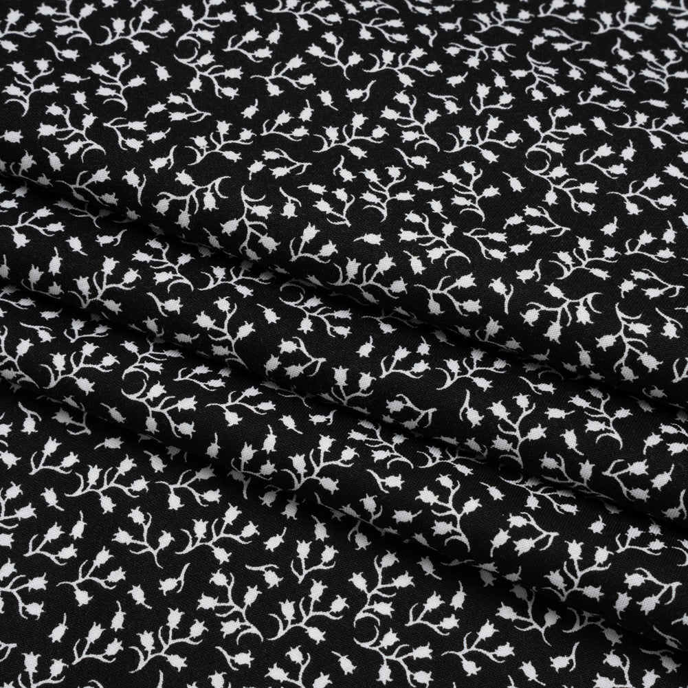 Printed Quilting Cotton by Patrick Lose for Northcott - White on Black Baby's Breath Floral - Basically Black & White Collection - Joann Fabrics