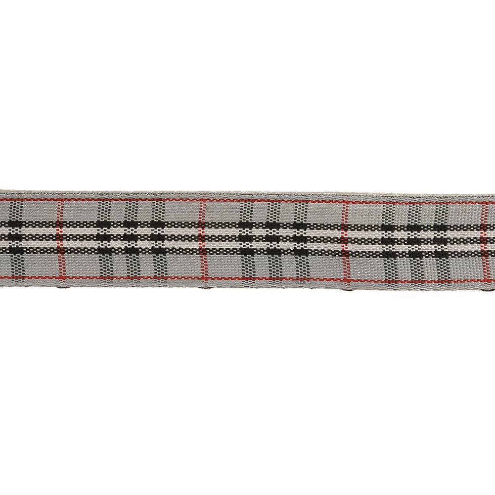 Gray, Black and Red Plaid Woven Ribbon - 0.625