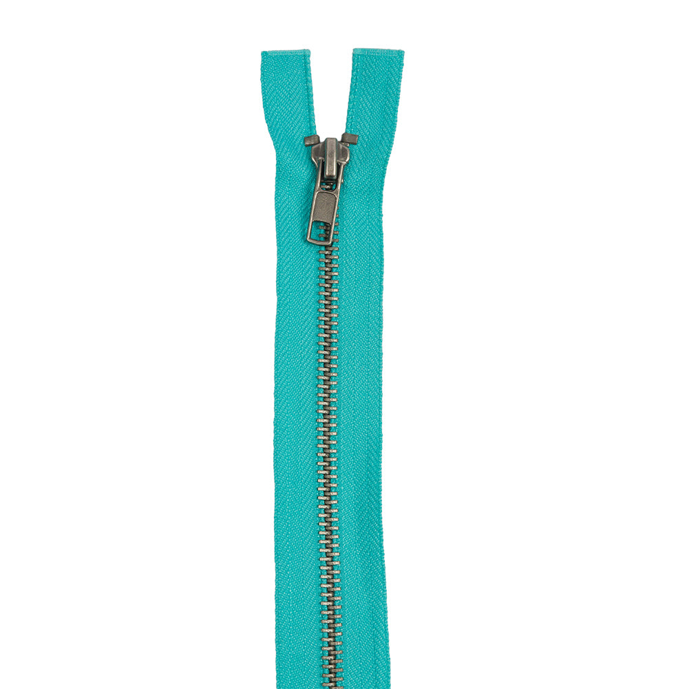 Turquoise and Matte Gunmetal T5 Open End Metal Zipper with Two Pulls - 36