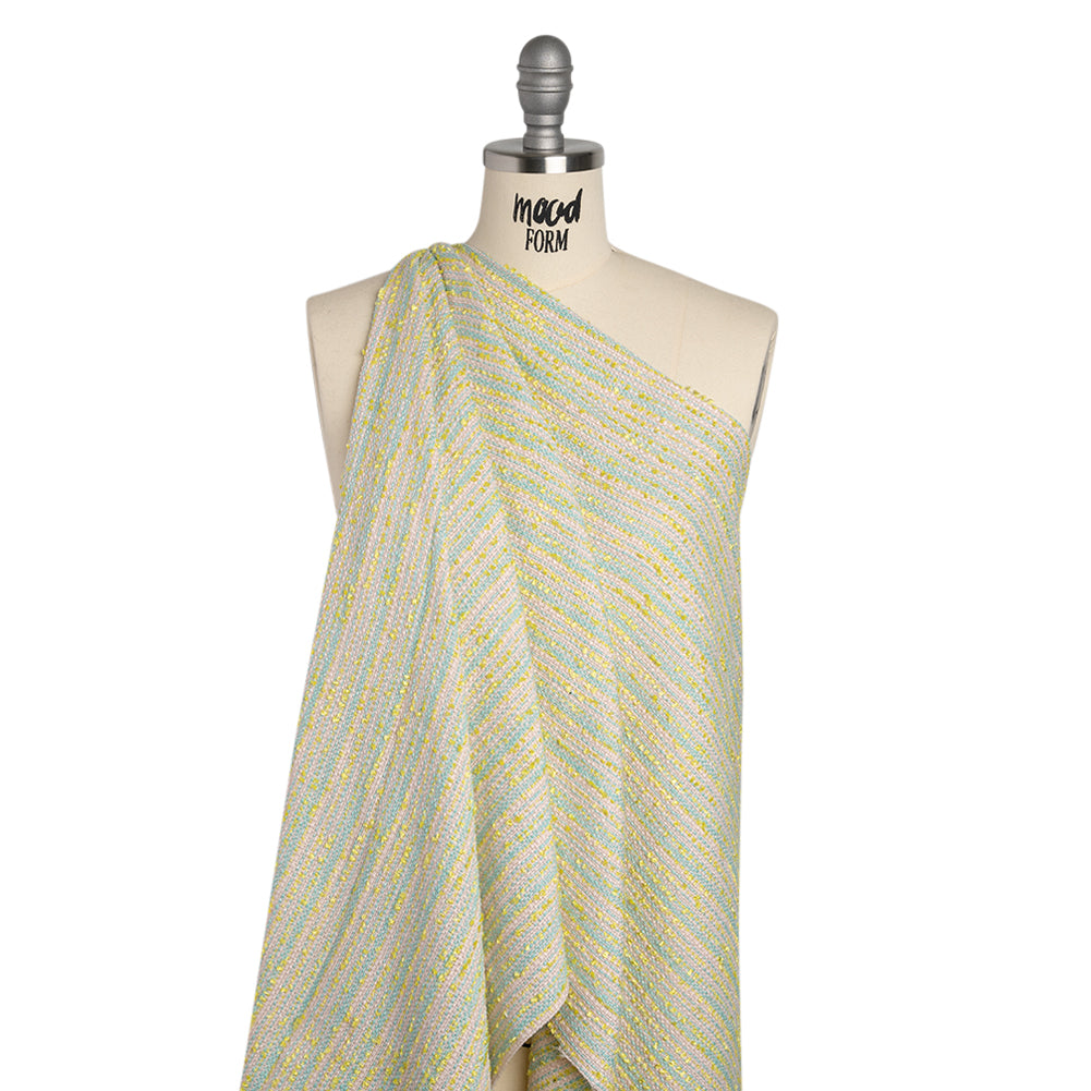Polyester Tweed with Short Fringe - Pastel Pink, Yellow and Blue Striations - Deadstock - Joann Fabrics
