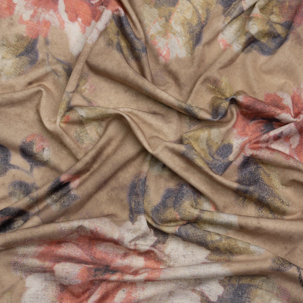 Famous Australian Designer Warm Taupe and Rose Floral Fresco Stretch Polyester Jersey - Joann Fabrics