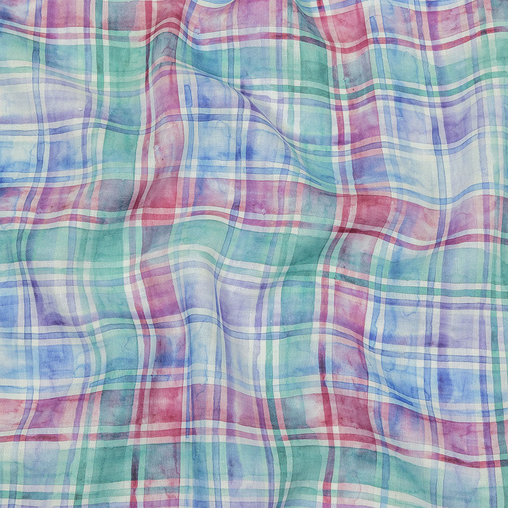 Purple, Teal and Pink Watercolor Plaid Medium Weight Linen Woven - Joann Fabrics