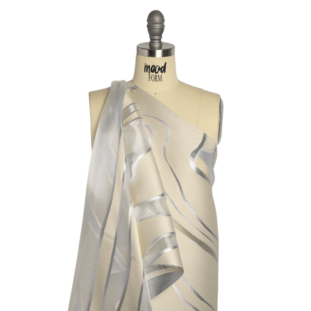 Metallic Silver and Beige Flowing Lines Luxury Burnout Brocade - Joann Fabrics