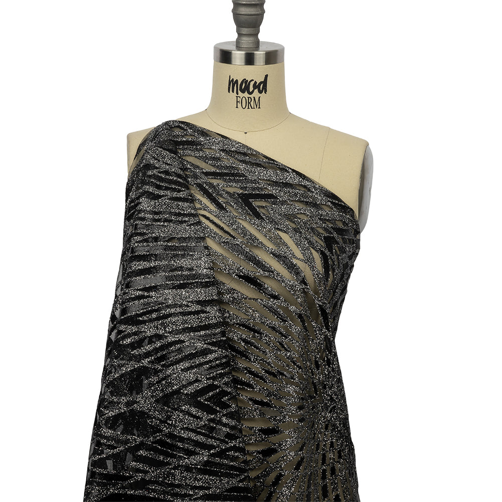 Geometric Feathers Glitter Tulle - Black and Silver - Joann Fabrics