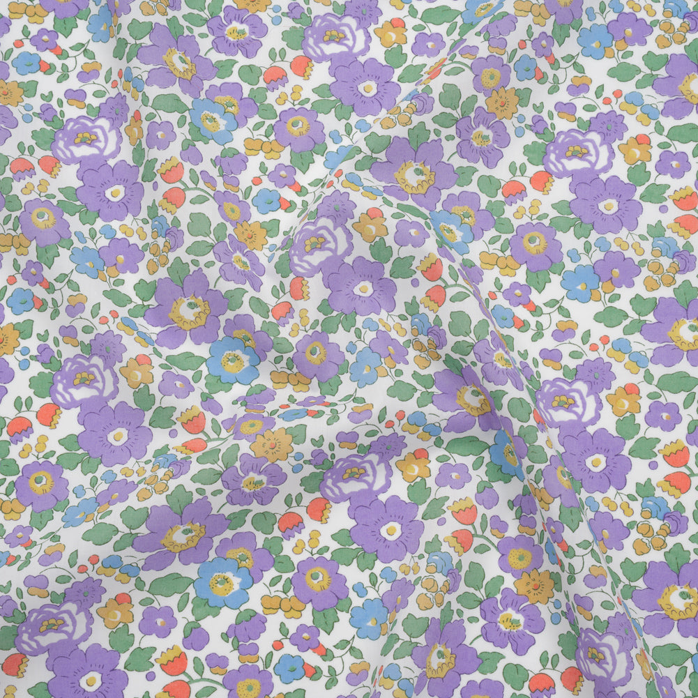Liberty Fabrics Tana Lawn® - Betsy Purple - Lavender, Baby Blue and Emerald Green Floral - Joann Fabrics