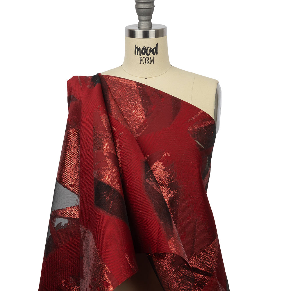 Metallic Red Painterly Geometrics Luxury Burnout Brocade - Joann Fabrics