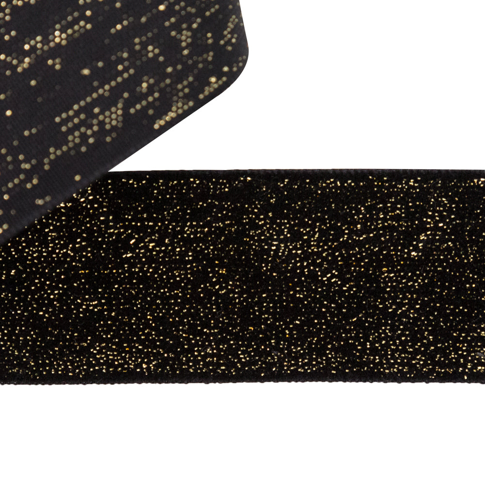 Italian Black and Gold Glitter Velvet Ribbon - 1