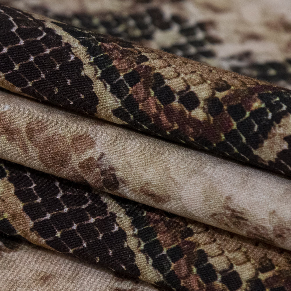 Stretch Cotton Sateen - Black and Beige Snakeskin - Slithering Sophistication Print - Mood Exclusive Serengeti Collection - Joann Fabrics