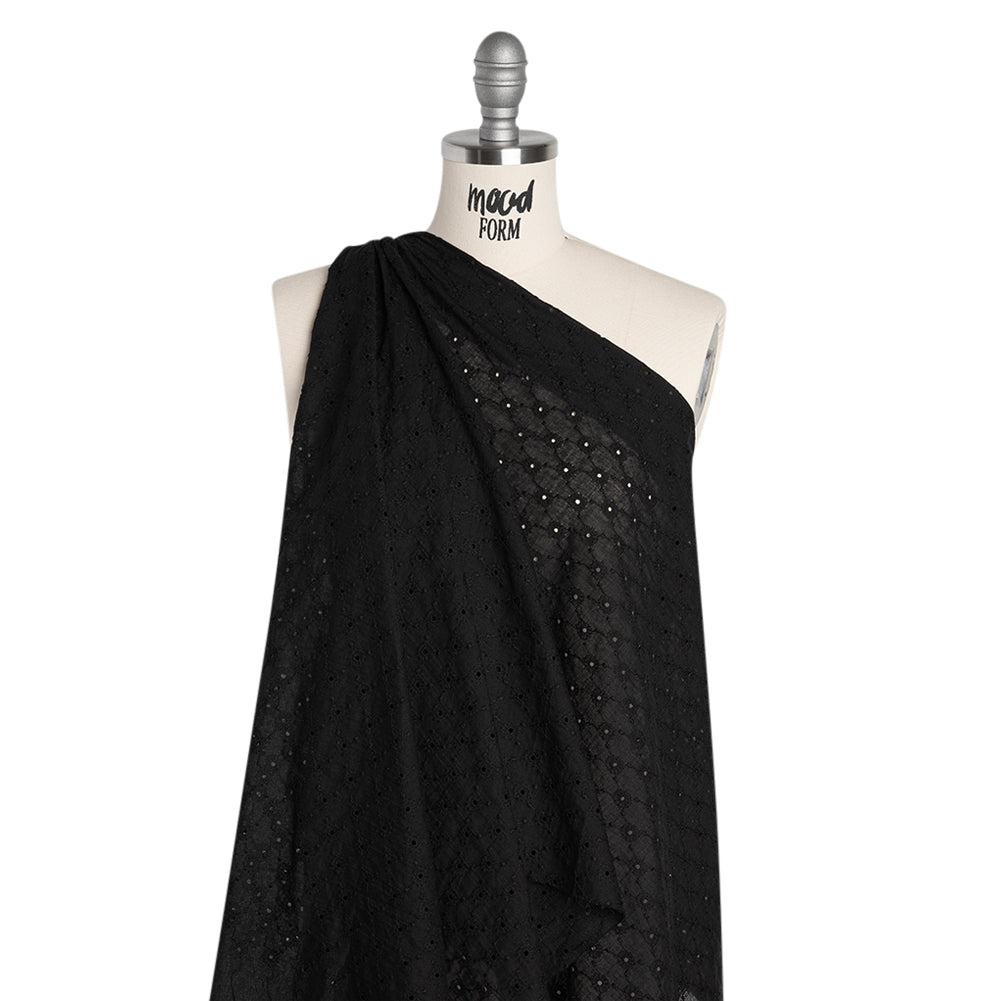 Embroidered Eyelet Cotton Voile - Black Flower Lattice - Naomi Collection - Joann Fabrics