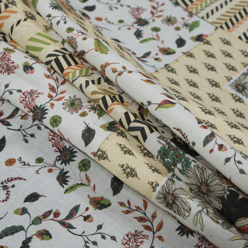 Cotton Voile - Yellow Floral Patchwork - Tulsi's Worship Print - Mood Exclusive Surya Collection - Joann Fabrics