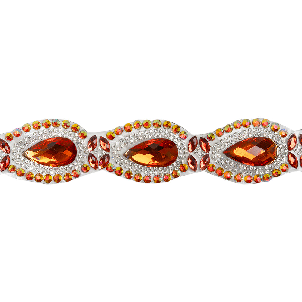 Yaya Han Iron-On Princess Crystal Rhinestone Trim - Iridescent Red Outlined Teardrops, 1.375