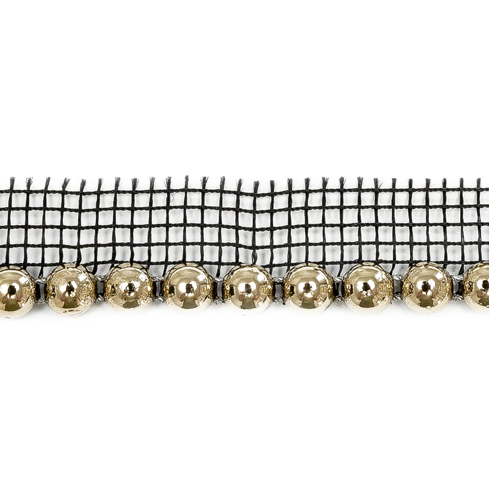 Vintage Gold Circular Beaded Trimming with Black Mesh Lip - 0.5