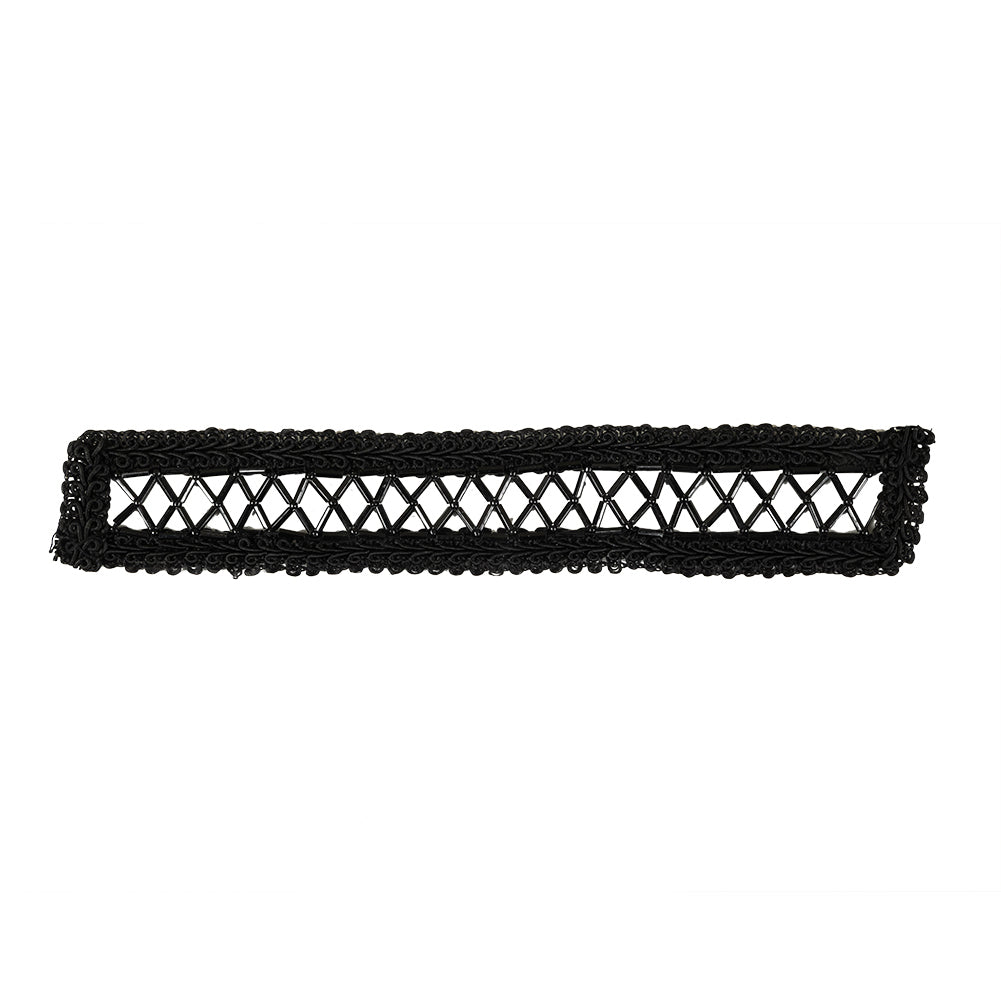 Vintage Black Rectangular Beaded Latticework and Gimp Braid Applique - 7.875