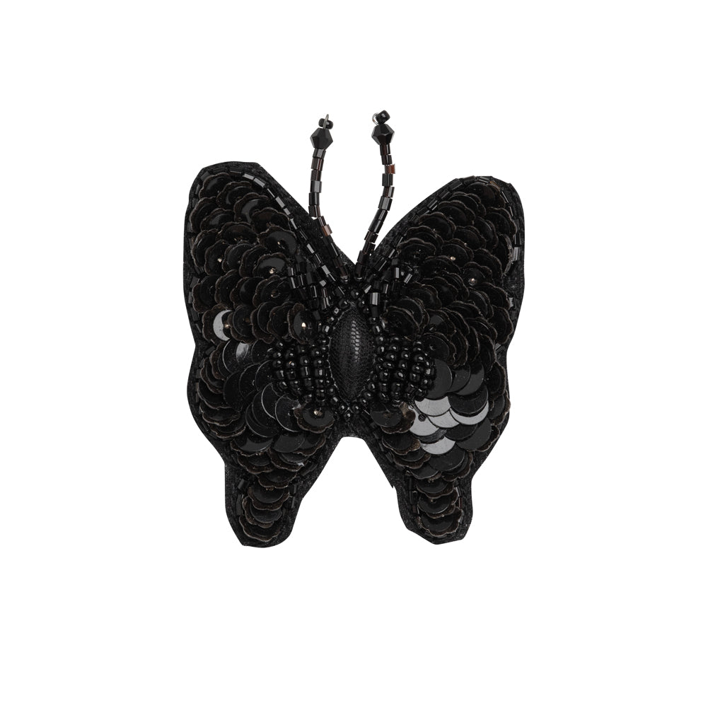 Black Butterfly Beaded and Sequined Applique - 2.125